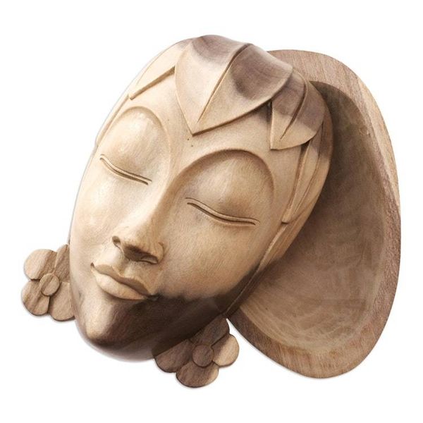 Alternate image for Hand Crafted Hibiscus Wood Decorative Box Shy Woman