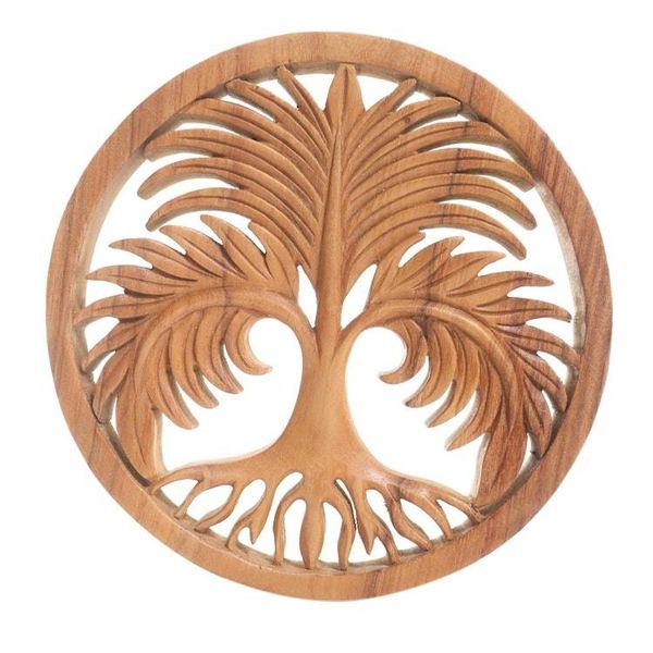 Alternate image for Handmade Suar Wood Palm Tree Relief Panel Palm Garden