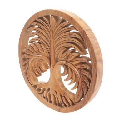 Alternate image for Handmade Suar Wood Palm Tree Relief Panel Palm Garden