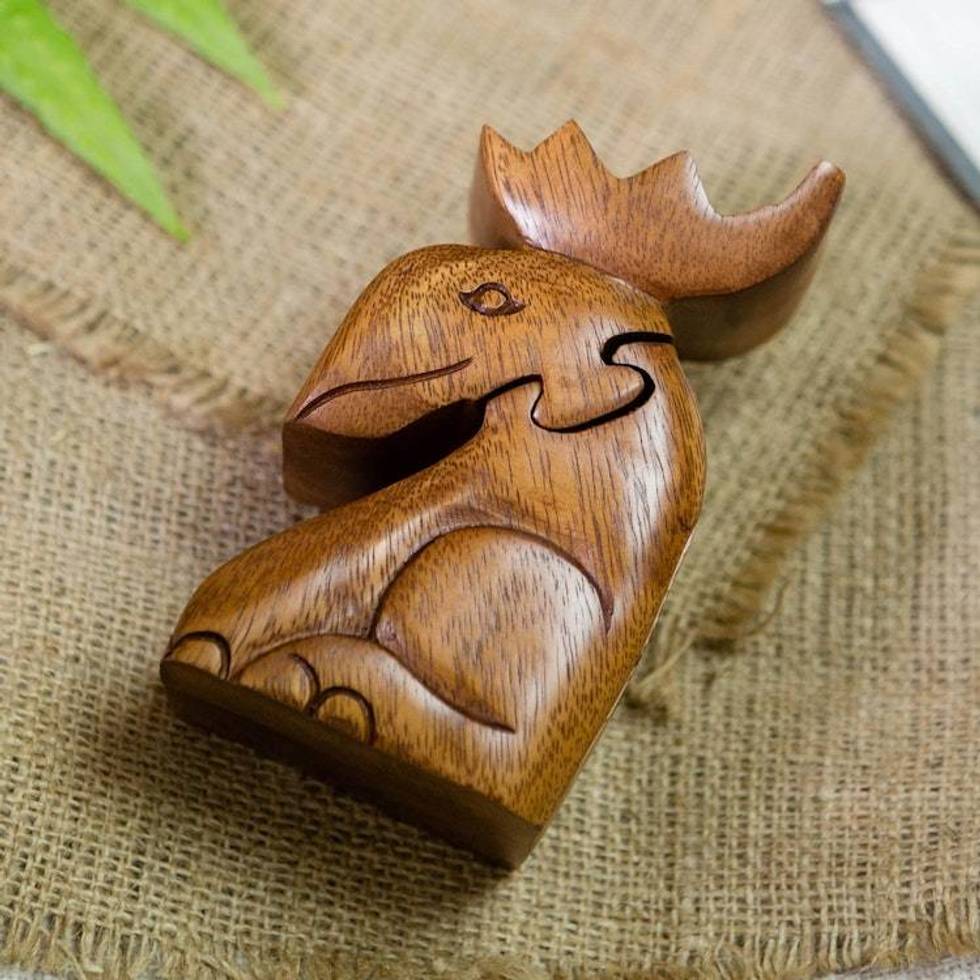 Decorative Wood Puzzle Box with Moose Motif 'Lead the Charge'