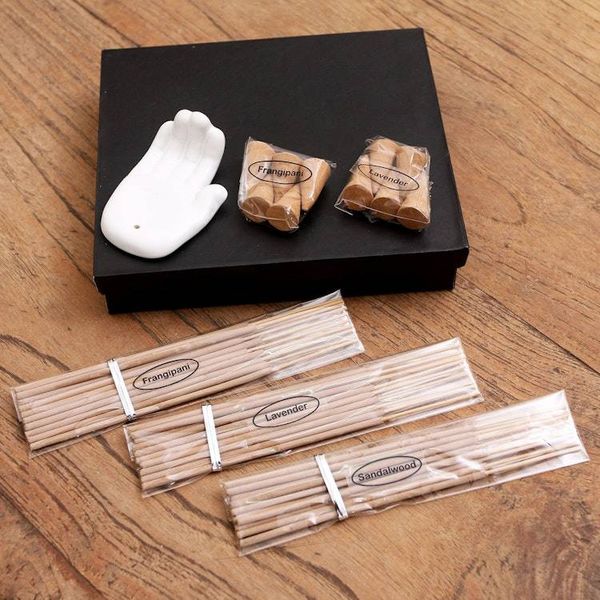 Alternate image for Lavender and Frangipani Ceramic Incense Set White Palm