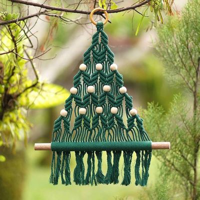 Alternate image for Cotton Macrame Christmas Wall Hanging Evergreen Tree
