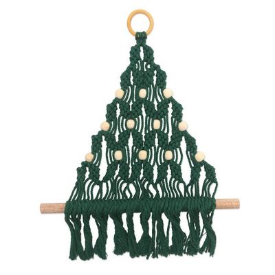 Alternate image for Cotton Macrame Christmas Wall Hanging Evergreen Tree