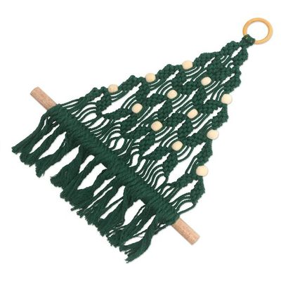 Alternate image for Cotton Macrame Christmas Wall Hanging Evergreen Tree