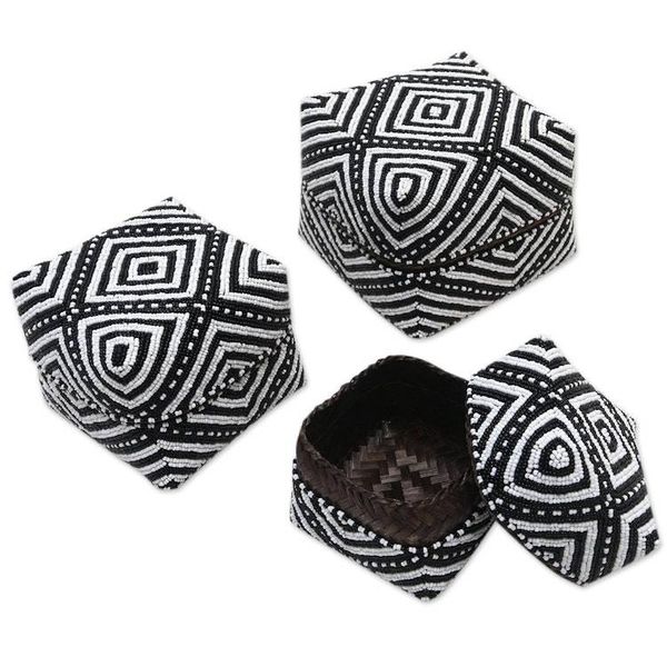 Alternate image for Embellished Decorative Bamboo Boxes Set of 3 Diamond Trance