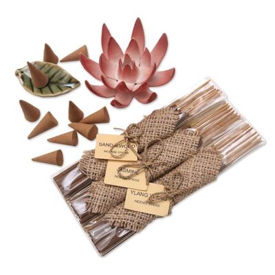 Alternate image for Ceramic Lotus Flower Aromatherapy Incense Boxed Set Blooming Lotus in Pink