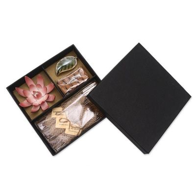 Alternate image for Ceramic Lotus Flower Aromatherapy Incense Boxed Set Blooming Lotus in Pink