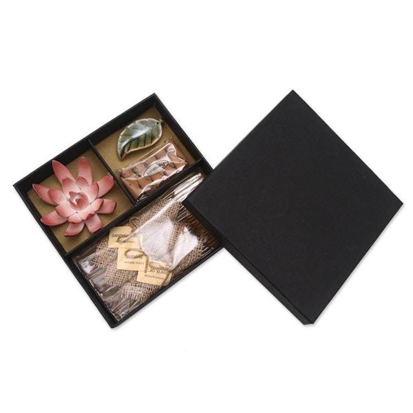 Alternate image for Ceramic Lotus Flower Aromatherapy Incense Boxed Set Blooming Lotus in Pink