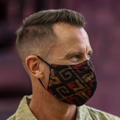 Alternate image for 1 Black-1 Burgundy-1 Blue-2-Layer Contoured Ikat Cotton Mask Ikat Jewels