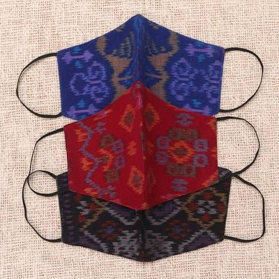 Alternate image for 1 Black-1 Burgundy-1 Blue-2-Layer Contoured Ikat Cotton Mask Ikat Jewels