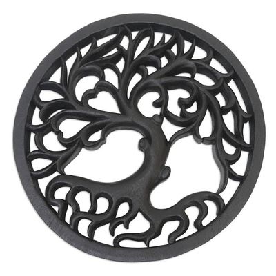 Alternate image for Hand Carved Suar Wood Tree-Motif Relief Panel Ginseng Tree