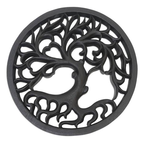 Alternate image for Hand Carved Suar Wood Tree-Motif Relief Panel Ginseng Tree