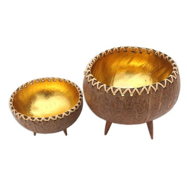 Alternate image for Handmade Decorative Coconut Shell Bowls Pair Gleaming Duo