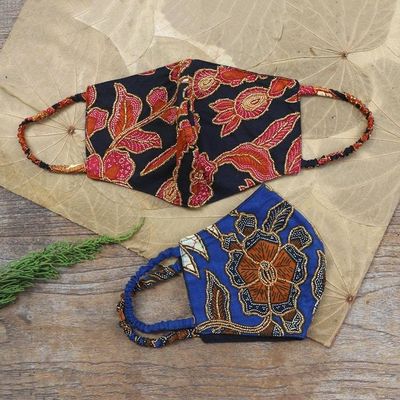 Alternate image for Pair of Cotton Batik Beaded Face Masks Beaded Batik