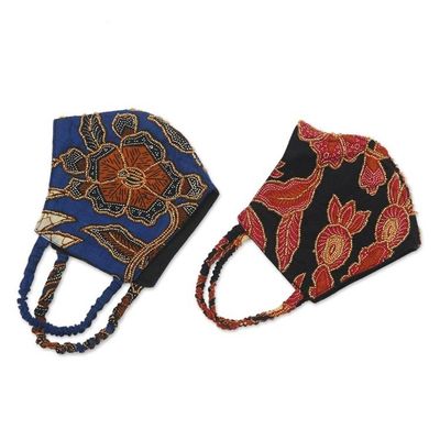 Alternate image for Pair of Cotton Batik Beaded Face Masks Beaded Batik