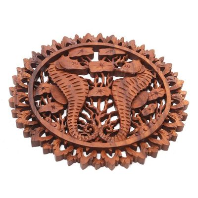 Alternate image for Handmade Suar Wood Relief Panel Seahorse Couple