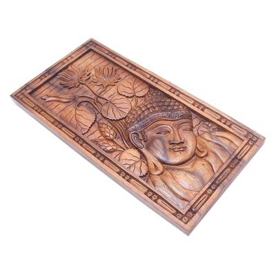 Alternate image for Handmade Suar Wood Buddha Relief Panel Lotus Tangle