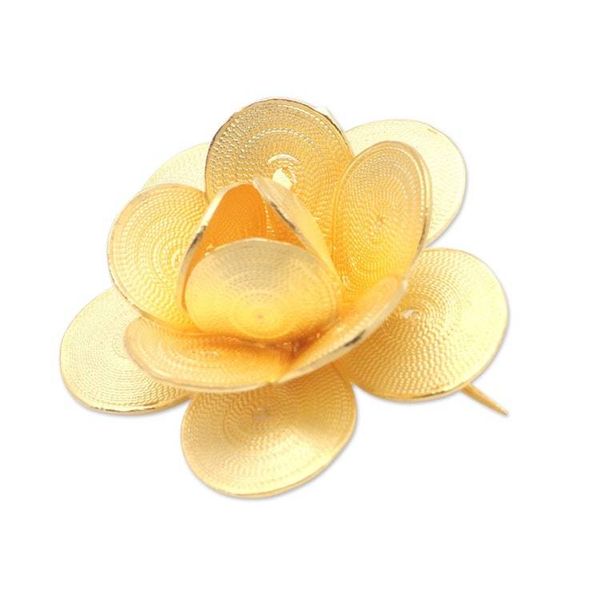 Alternate image for Hand Made Gold-Plated Sterling Silver Flower Brooch Plumeria Glow