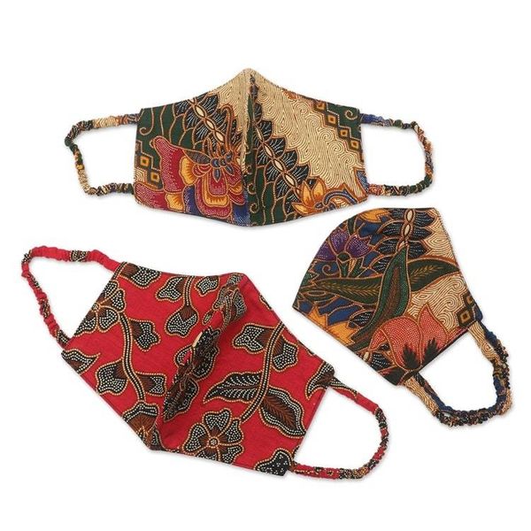 Alternate image for Two Layer Cotton Face Masks Set of 3 Vintage Batik