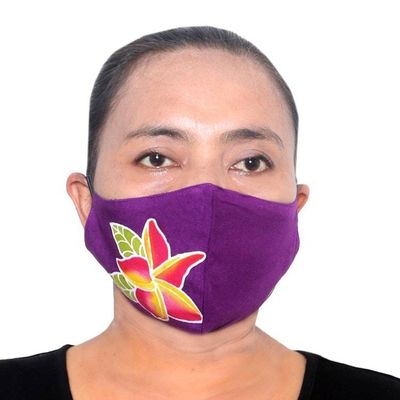 Alternate image for 4 Hand-Painted Plumeria on Balinese Batik 2-Layer Face Masks Island Plumeria