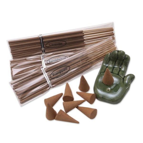 Alternate image for Boxed Incense Gift Set with Ceramic Holder Green Palm