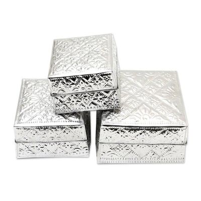 Alternate image for Artisan Crafted Decorative Aluminum Boxes Set of 3 Lempuyang Sunset in Medium