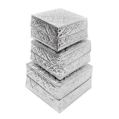 Alternate image for Handcrafted Decorative Aluminum Boxes Set of 3 Lempuyang Sunset in Large
