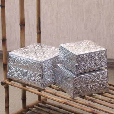 Alternate image for Handcrafted Decorative Aluminum Boxes Set of 3 Lempuyang Sunset in Large
