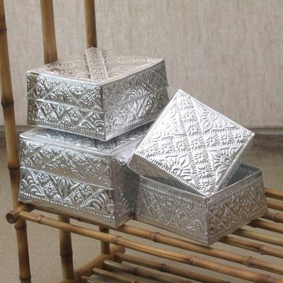 Alternate image for Handcrafted Decorative Aluminum Boxes Set of 3 Lempuyang Sunset in Large