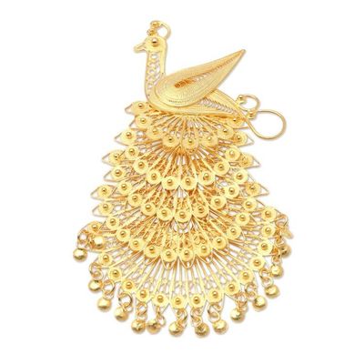 Alternate image for Gold-Plated Sterling Silver Peacock Brooch Peacock Charm