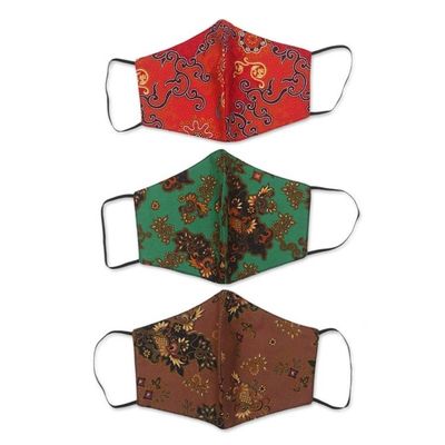 Alternate image for 1 Red-1 Green-1 Sepia-2-Layer Contoured Cotton Masks Bright Beauty