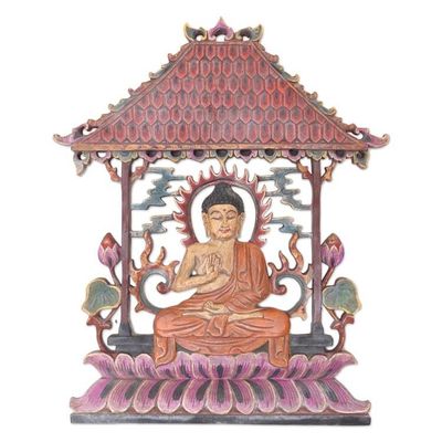 Alternate image for Buddha-Themed Suar Wood Relief Panel Under Protection