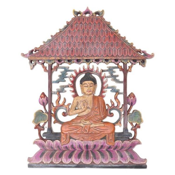 Alternate image for Buddha-Themed Suar Wood Relief Panel Under Protection