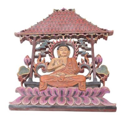 Alternate image for Buddha-Themed Suar Wood Relief Panel Under Protection