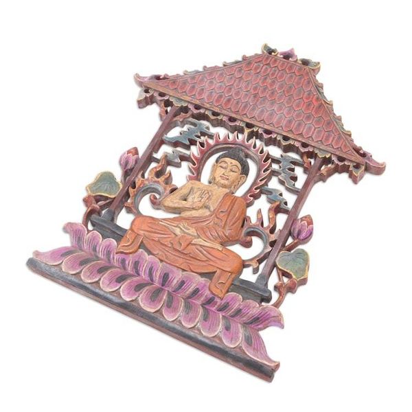 Alternate image for Buddha-Themed Suar Wood Relief Panel Under Protection