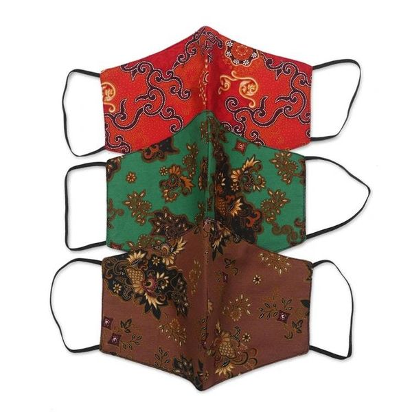 Alternate image for 1 Red-1 Green-1 Sepia-2-Layer Contoured Cotton Masks Bright Beauty