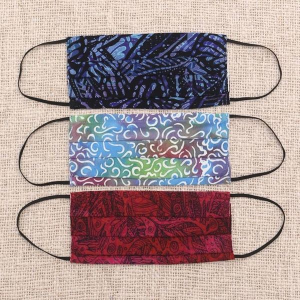 Alternate image for 3 Balinese Pleated 2-Layer Rayon Batik Elastic Loop Masks Joyous Song