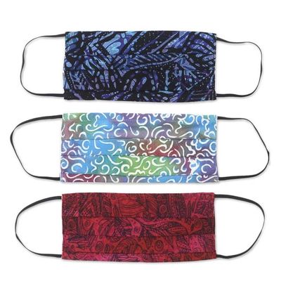 Alternate image for 3 Balinese Pleated 2-Layer Rayon Batik Elastic Loop Masks Joyous Song