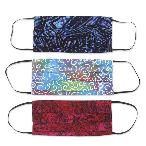 Alternate image for 3 Balinese Pleated 2-Layer Rayon Batik Elastic Loop Masks Joyous Song