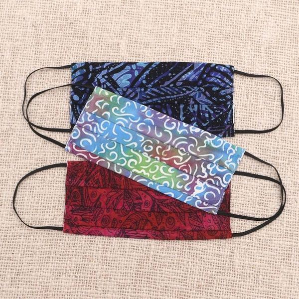Alternate image for 3 Balinese Pleated 2-Layer Rayon Batik Elastic Loop Masks Joyous Song