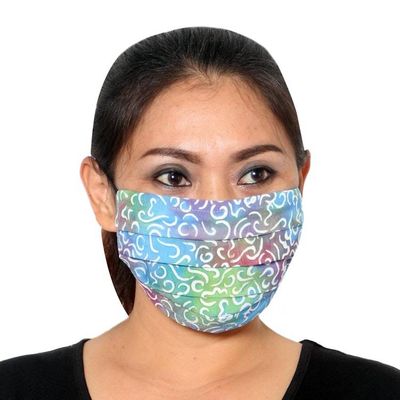 Alternate image for 3 Balinese Pleated 2-Layer Rayon Batik Elastic Loop Masks Joyous Song