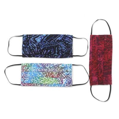 Alternate image for 3 Balinese Pleated 2-Layer Rayon Batik Elastic Loop Masks Joyous Song