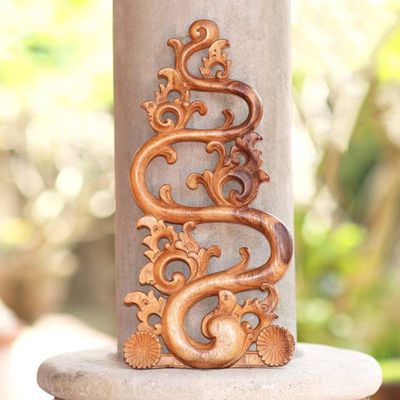 Alternate image for Balinese Wood Relief Panel Fire Motif Balinese Fire
