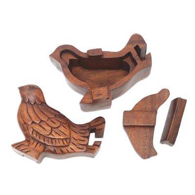 Alternate image for Handmade Suar Wood Magpie Puzzle Box Magic Magpie