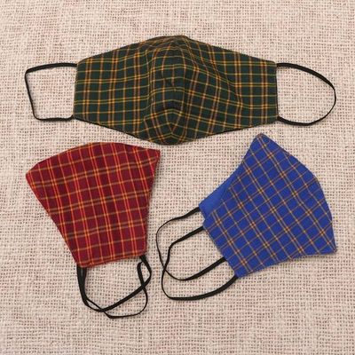 Alternate image for Set of 3 Plaid Cotton Face Masks with Elastic Ear Loops A Proper Plaid