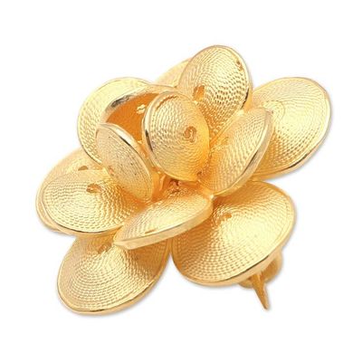 Alternate image for Handmade Gold-Plated Sterling Silver Flower Brooch Plumeria Glimmer