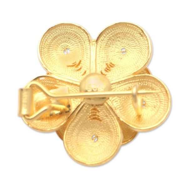 Alternate image for Handmade Gold-Plated Sterling Silver Flower Brooch Plumeria Glimmer