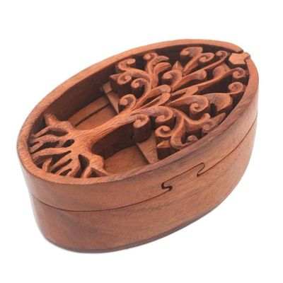 Alternate image for Tree-Themed Suar Wood Puzzle Box from Bali Tree Oval