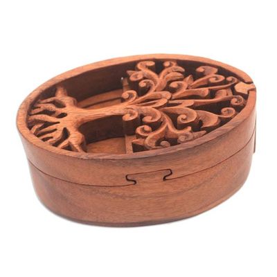 Alternate image for Tree-Themed Suar Wood Puzzle Box from Bali Tree Oval
