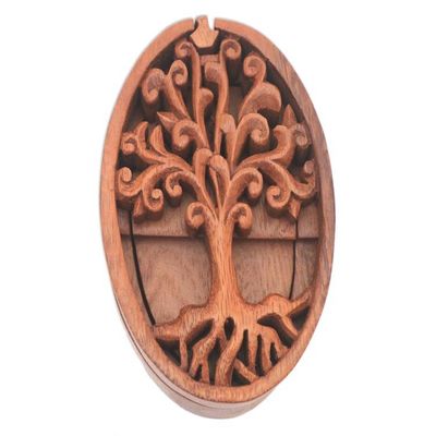 Alternate image for Tree-Themed Suar Wood Puzzle Box from Bali Tree Oval